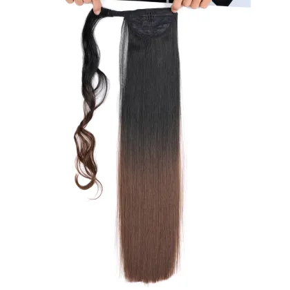 Hot selling straight long wrap around brazilian black clip in pony tail