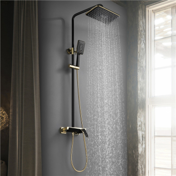 Black Gold Wall Mounted Shower Brass Rainfall Shower Set