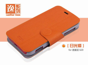 Orange Pu Leather Cellphone Protective Case For Nokia 620