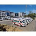 Blue and white monitoring ambulance