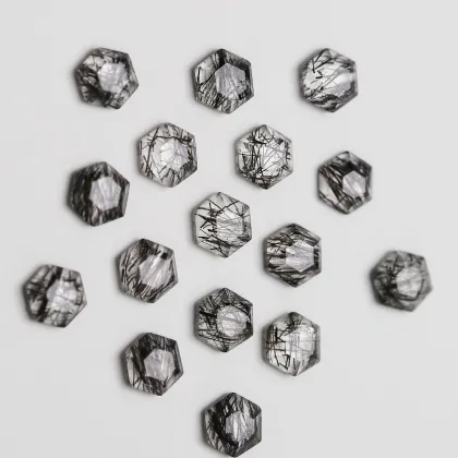 Natural Black Hair Crystal Hexagonal Shape Crystal Gemstone