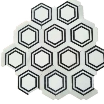 DTH Stone Special Hexagon Marmor Mosaic Waterjet Schwarz -Weiß -Badezimmer -Bodenfliesen