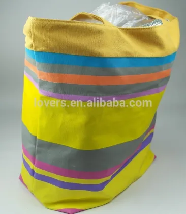supplier reuseable large strip canvas bag/tote bag canvas/canvas beach bag