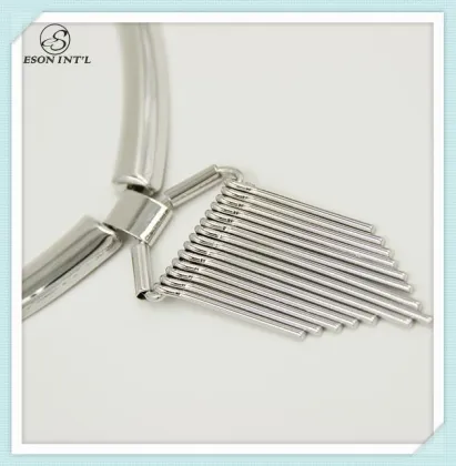 2015 New Arrival Gold and Silver Flat Shine Short Tassel Collar Necklace for Women