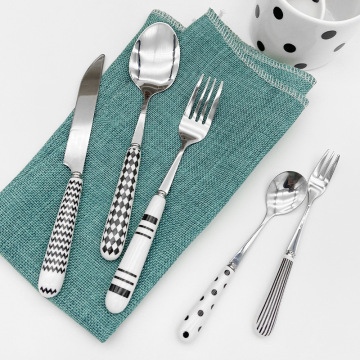 Stainless Steel Wedding Cutlery Set with Ceramic Handles for Restaurants