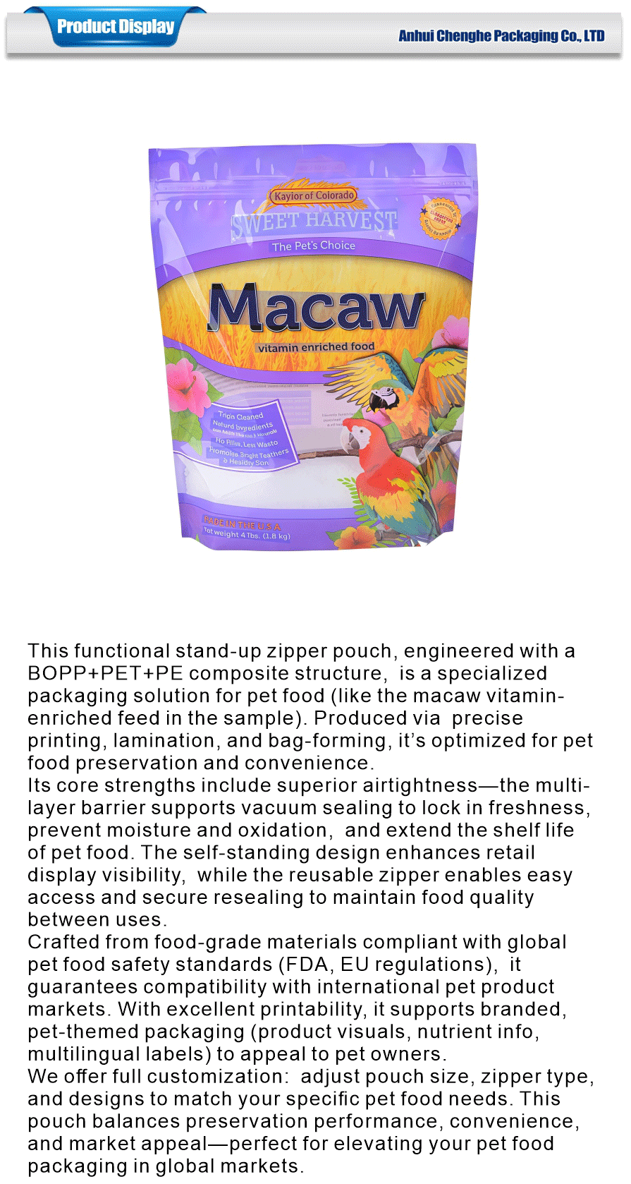 Self sealing pet food bags