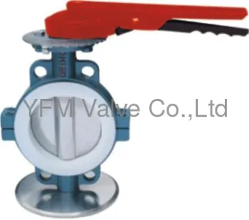 Half bore Lining PTFE Manual Wafer Butterfly Valve