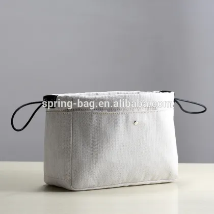 Korean style beige twill canvas cosmetic bag for travel
