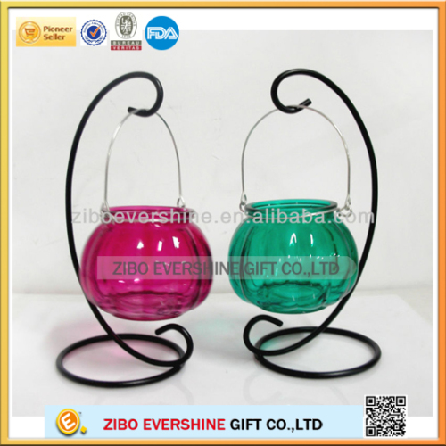 lanterns colored candle holder glass candle jars with lifting handle