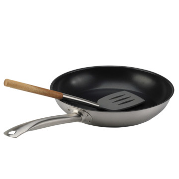 NonstickBlack Frying Pan with Silicone Spatula Turner