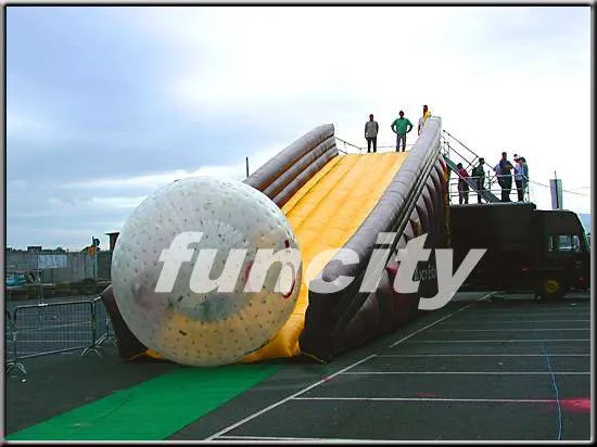 0.55mm Pvc Tarpaulin Inflatable Zorbing Ramp With Long Slide Inflatable Zorb Ball