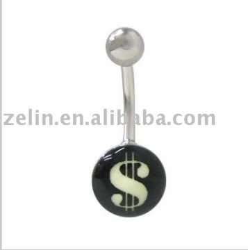 ,Belly Button Ring Surgical Steel with Glow in the Dark Dollar Sign,316L jewelry,body piercing jewelry