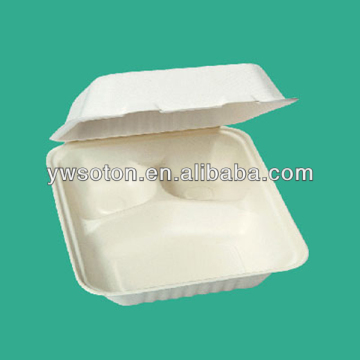 8"x8" 3-Compartment Clamshell sugarcane fiber box bagasse biodegradable box