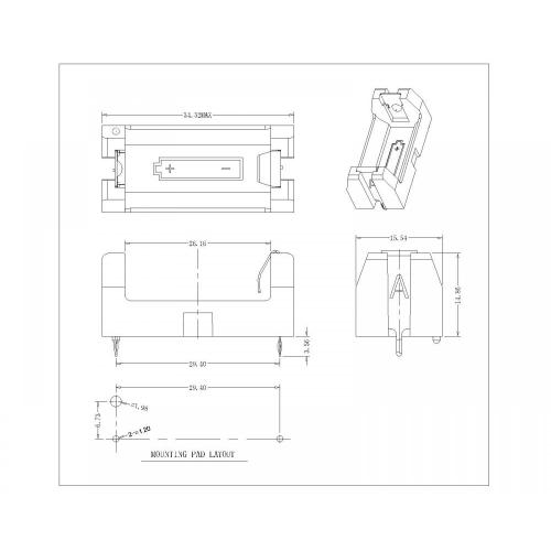 BBC-S-SN-A-1-2AA-011 Pemegang bateri 1-2AA tunggal