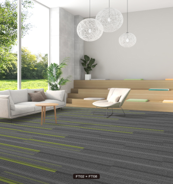 Eco-friendly Carpet Tiles Rectangle Green Line 25cmx100cm Office Hotel Livingroom Bitumen Backing Carpet Tiles