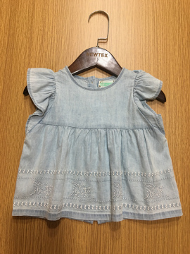 denim embroidery hem casual cap sleeve girls blouse