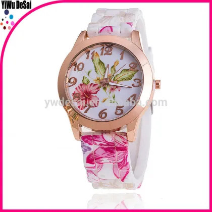 Casual Quartz Watch Women Dress Wristwatches Female Casual Flower Print Quartz Watch