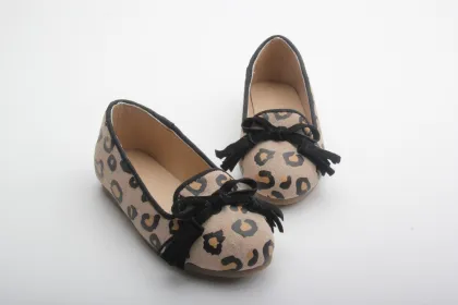 Leopard Printing Girls Kids Shoes Fringe Bowknot Leather Girls Casual Shoes
