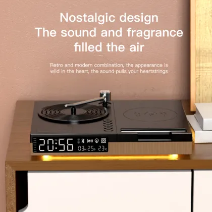 Retro Classic Phonograph Player: Multi-Function Bluetooth Speaker with Digital Display, Wireless Charging