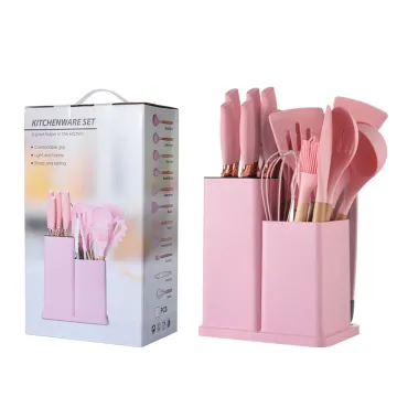 Custom 19-Piece Silica Gel Kitchen Utensil Set with Wooden Handle