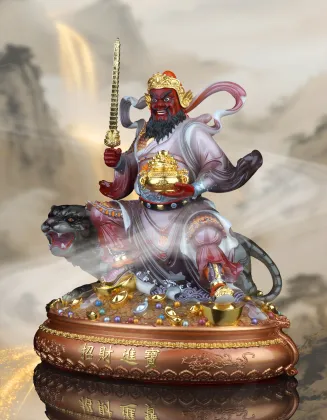 White Marble Seated Statue of the Martial God of Wealth (Zhao Gongming)