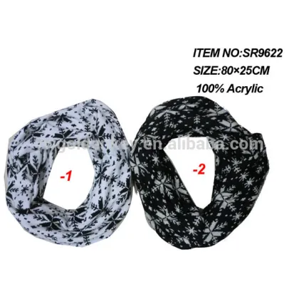 100% Acrylic fashion snow printed infinity scarf