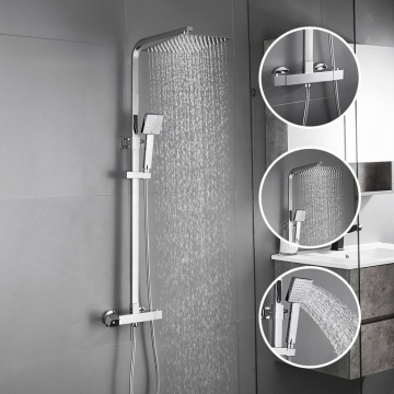 Brass Body Chrome Finish Rainfall Shower Set with Stainless Steel Square Head