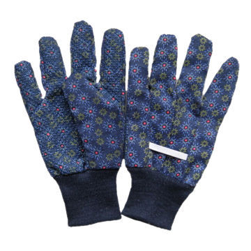 Gardening gloves, drill cotton material, full floral design with PVC dots on palmNew