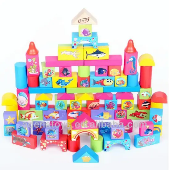 Wooden kids educational DIY Toys Building 100pcs Wooden Submarine Building Block