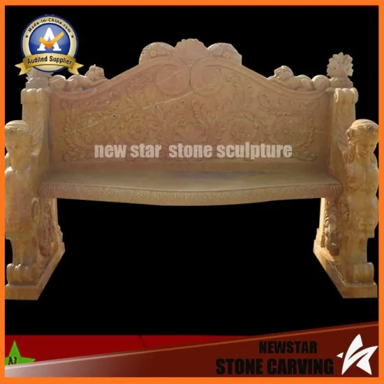 Beige Marble Stone Carving Two Seat Bench for Garden Decoration (NS-11B1)