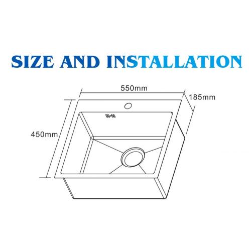 Nehrđajući čelik 550 mm*450 mm ručno izrađeni kuhinjski sudoper