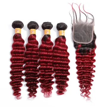 Unprocessed mink human remy hair weft ombre 1b/burg# deep wave ombre human hair with closure