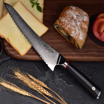 Popular 67 Layer Damascus Bread Knife 8 Inch Serrated Carbon Steel Knife