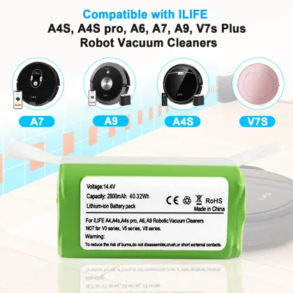 800mAh 14.4V Li-ion Battery for ILIFE A4S, A4S Pro, A6, A7, A9, V7s Plus Robot Vacuums