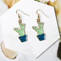 Creative Green Plant Cactus Coconut Tree Metal Pendant Earrings For Women Girls Fresh Bonsai Pop Element Fashion Design Jewelry