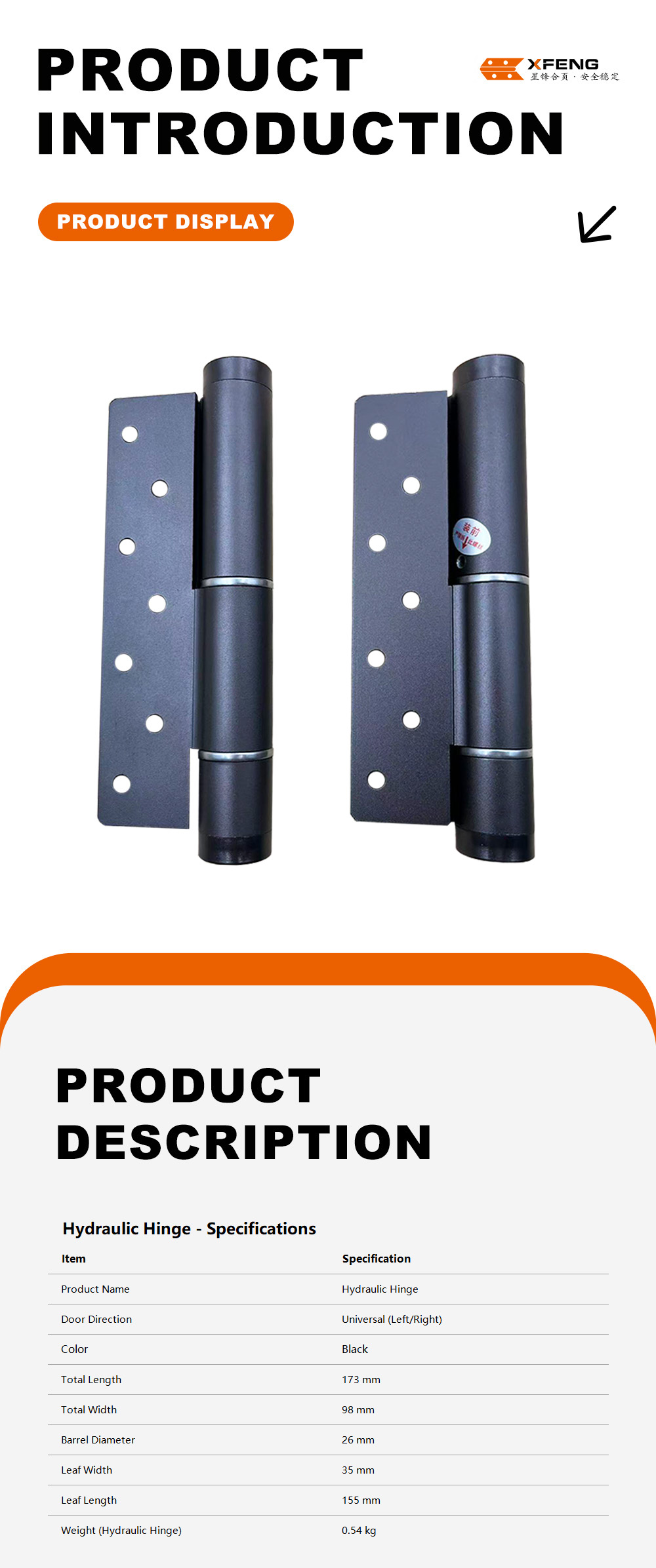 1-Non-Handed Hydraulic Hinge x