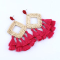Bohemian Rattan Tassel Earrings for Women Lightweight Boho Jewelry Handmade Weaving Geometric Long Drop Statement Earrings
