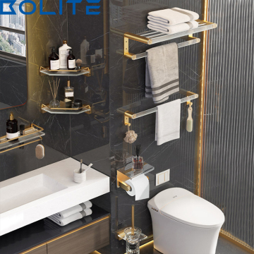 Factory Direct Pure Gold Brass Towel Rack Set for Bathroom