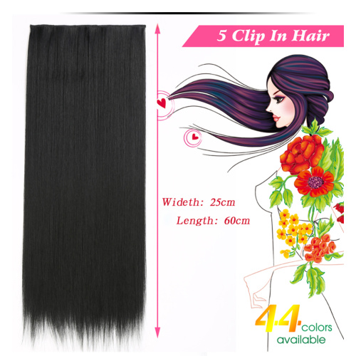 Alileader Good Quality Straight Heat Resistant Synthetic 5 Clips In Hair Extension 24 Inch One Piece Hair Extensions