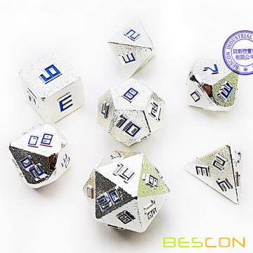 Juego de dados de metal sólido Bescon Shiny Lore Silver Ore Lode, Juego de 7 dados de metal crudo poliédrico D&amp;D RPG