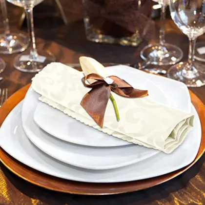 17x17 Inch Damask Cloth Napkins, 12 Packs Polyester Satin Square Table Napkins for Wedding Decoration