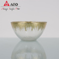 Kitchen glass transparent Round bowl with gold rim
