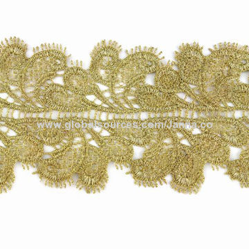 Metallic gold chemical lace trim, made of metallic embroidery thread, fashionable design