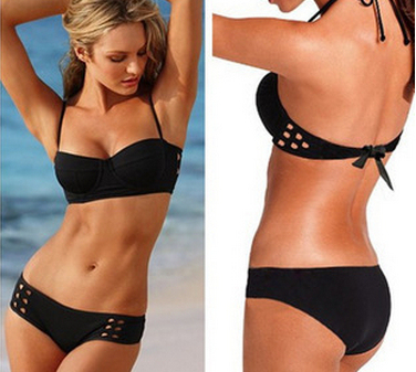 Fretwork Black Two Pieces Bikini Garment