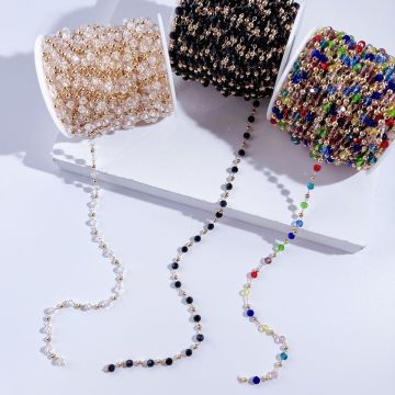 Wholesale 4mm Crystal 3mm Brass Ball Pure Copper Mixed Color Jewelry Chains