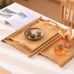 Bamboo Wood Storage Rack with Double Handle Tray