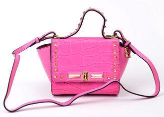Small Pink Leather Shoulder Bag for Women , Croco Pattern F