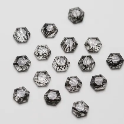 Natural Black Hair Crystal Hexagonal Shape Crystal Gemstone