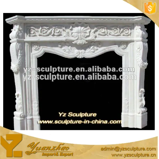 carved white marble classic fireplace with flower carved for home