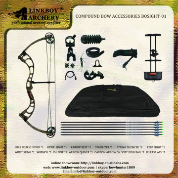 Wholesale linkboy LBC037A bow,carbon arrow,arrow rest,string silencer D-loop,wrench,sling,peep sight,arrow quiver,release aid,